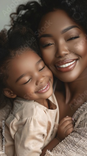 portrait of African American mother with child on studio background