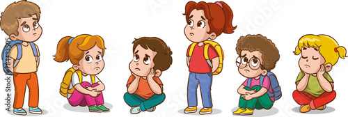 vector illustration of sad and unhappy children