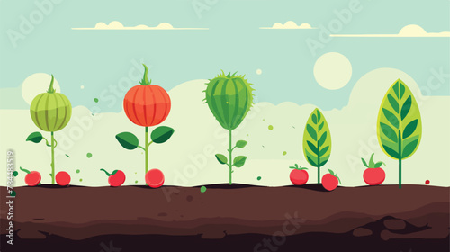 Process of watermelon plant growth. Cartoon vector #784483519