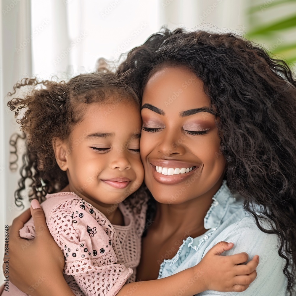 African American mother hugging child African American mother hugging child