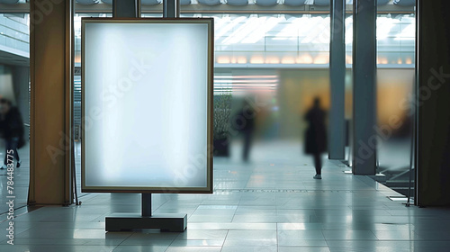 vertical blank white A0 size ad framed space in a public space interior, small billboard, shopping mall or airport