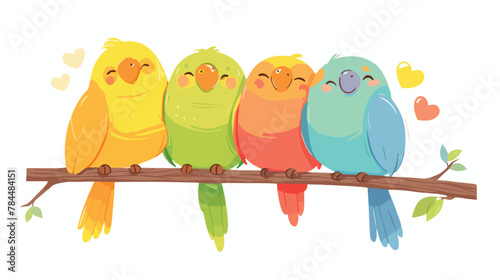 Puffy Fluffy Rainbow Birds Clipart 2d flat cartoon