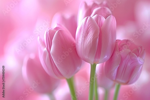 Delicate pink tulips bathed in soft light during spring blossom