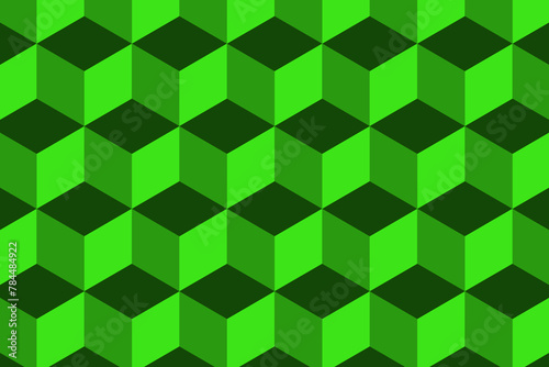 Abstract cube pattern on green background. Isometric  3d space looks like optical illusion.