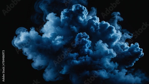 Illustration of indigo and sapphire fluffy pastel ink smoke cloud against a black background.