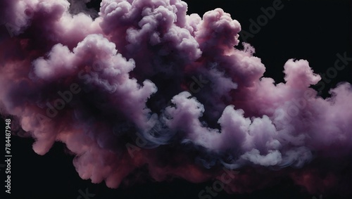 Illustration of lilac and mauve fluffy pastel ink smoke cloud against a black background.