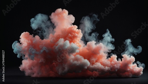 Illustration of peach and coral fluffy pastel ink smoke cloud against a black background.