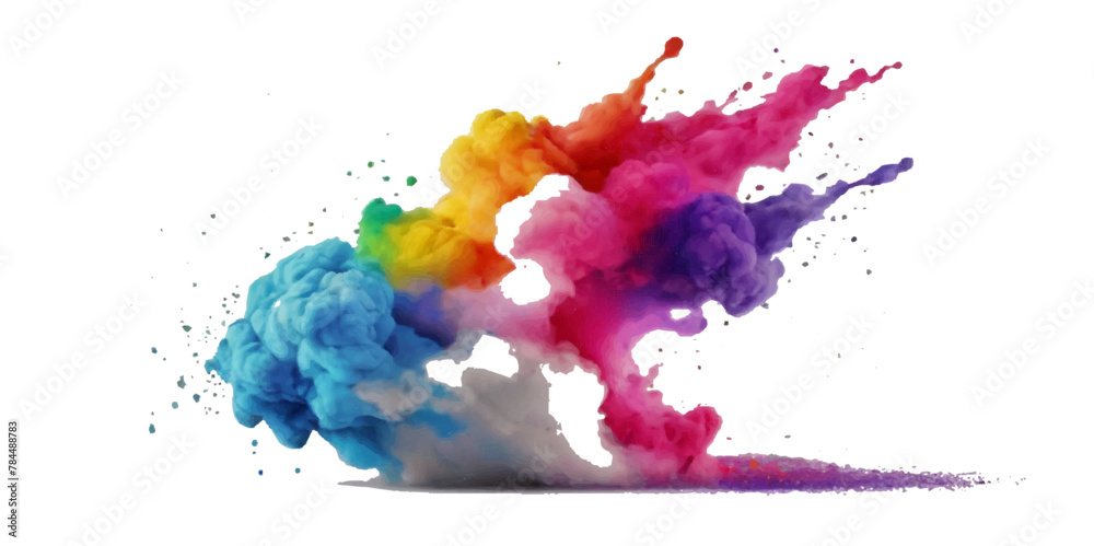 Obraz premium Colorful smoke rainbow painted holi fog festival background. Colorful rainbow paint color smoke cloud explosion isolated on transparent background