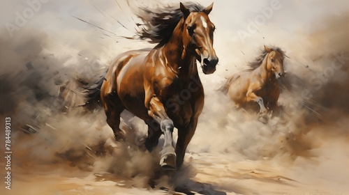 Hooves pound rhythmically against the dirt as a lone Thoroughbred breaks away from the pack  its determination evident in every stride.