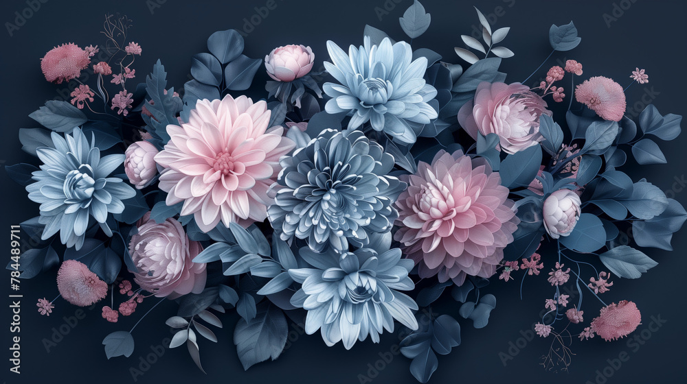Beautiful paper art pastel flowers background.
