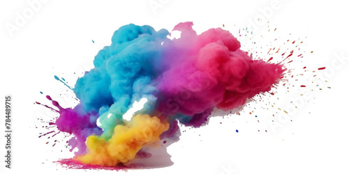 Vector abstract colorful rainbow holi paint and colorful cloud smoke powder explosion isolated on transparent wide panorama background.