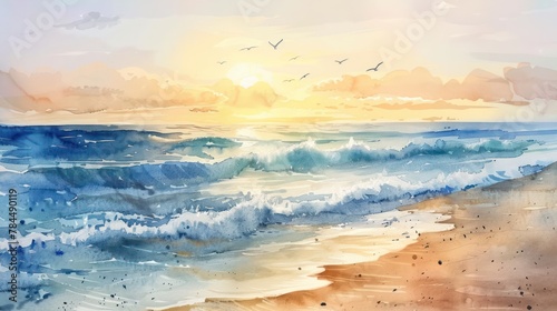 Painting of Beach in the Sunset #784490119