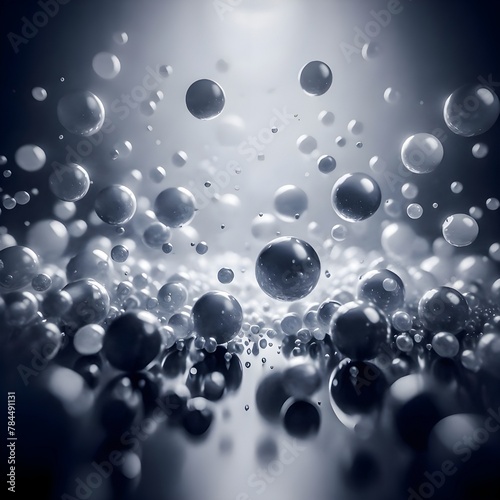 Falling balls in rays of light, abstract background, scattering of balls, background, pattern, Generative AI