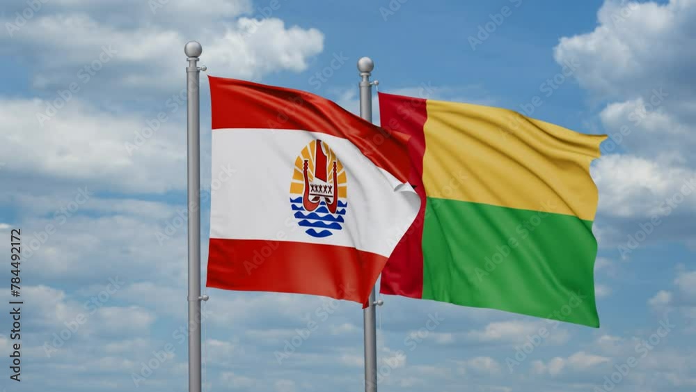 Guinea-Bissau and French Polynesia two flags waving together, looped video, two country relations concept Guinea-Bissau and French Polynesia two flags waving together, looped video, two country relations concept