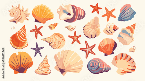 Sea Shells Clipart 2d flat cartoon vactor illustration