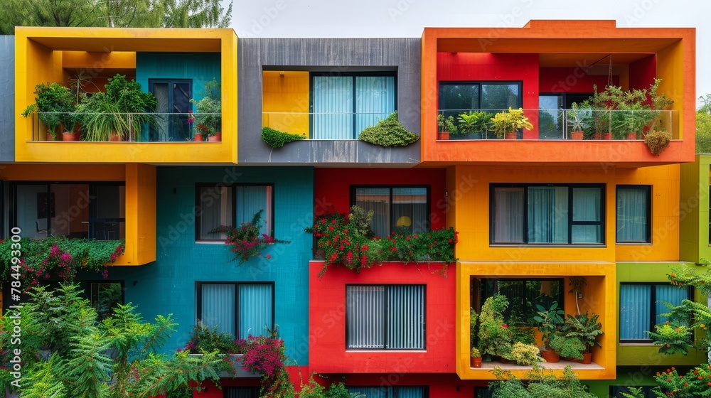 Fototapeta premium Multicolored Building With Spiral Staircase
