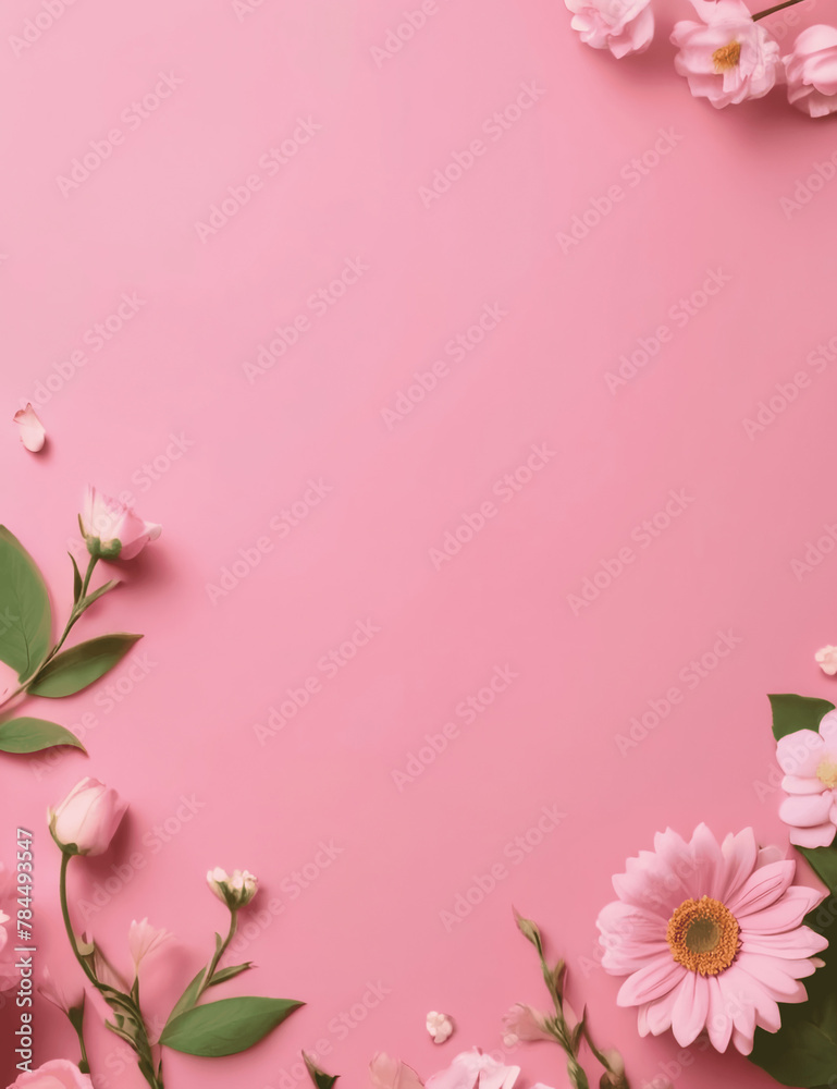 Flowers against a soft pink backdrop. AI generated