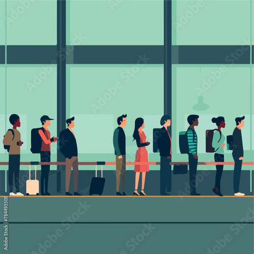 Lot of people queue in airport, waiting for check in
