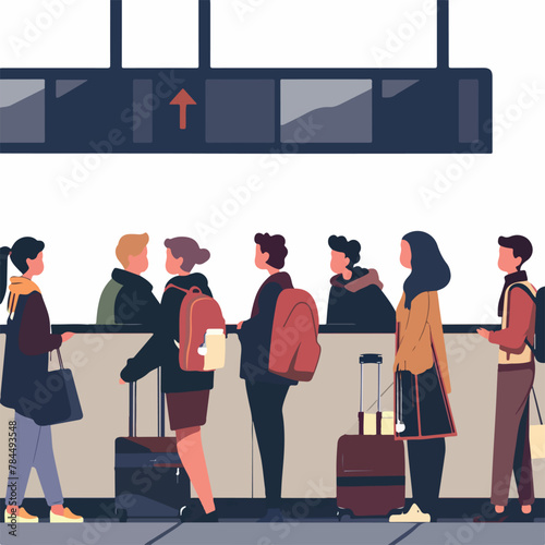 Lot of people queue in airport, waiting for check in