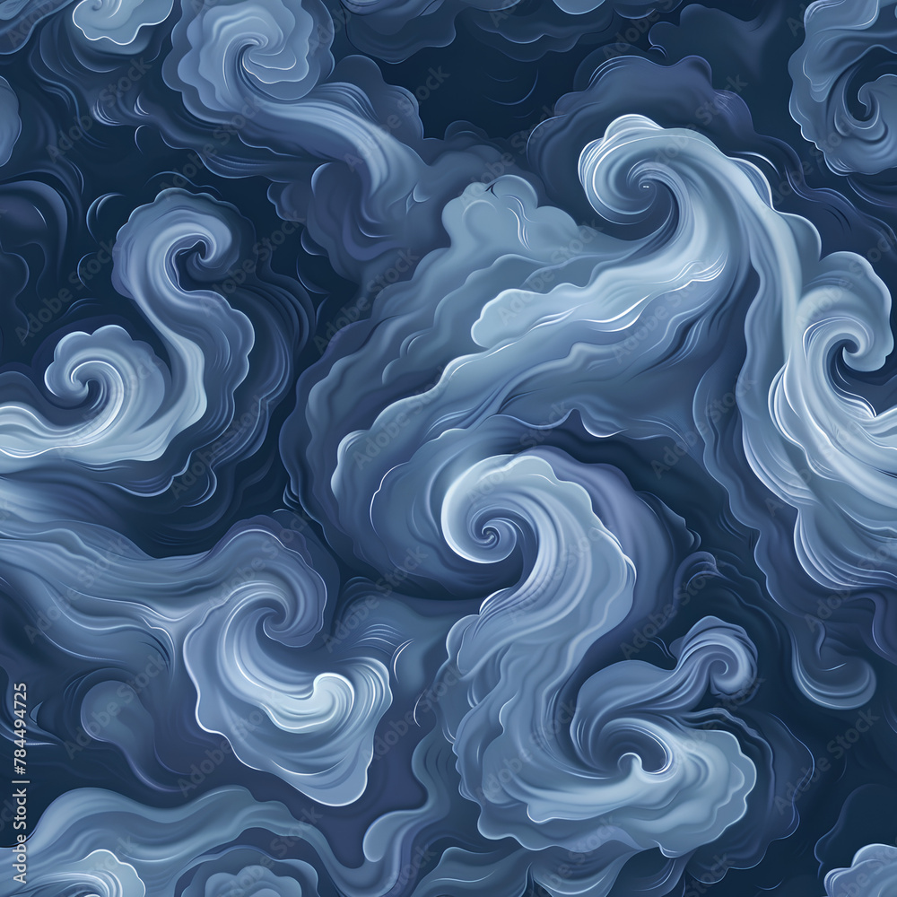 Elegant Marine Blue Wave Pattern, Deep Sea Swirls, Fluid Abstract Background