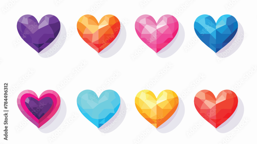 Seven convex colorful relief hearts isolated on whi