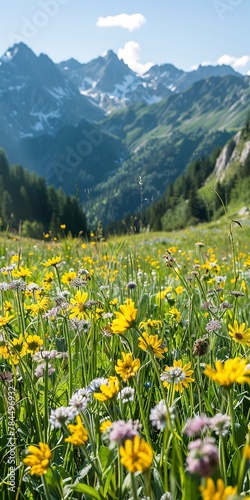 Mountain, Alpine Meadows: Picturesque meadows found at higher altitudes, often with wildflowers. Close Up.
