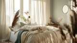 Images featuring serene and tranquil bedroom settings with plush bedding, soft lighting, and soothing color palettes, providing a calming retreat for rest and relaxation after a long day