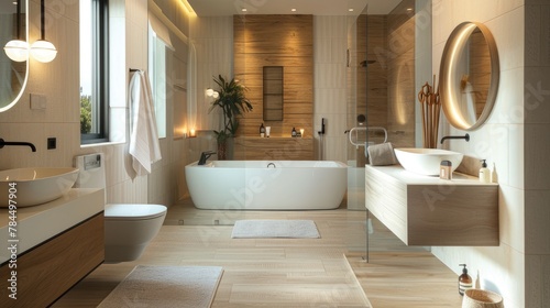 Images showcasing modern bathroom designs with sleek fixtures  spa-like amenities  and stylish finishes  creating a serene and luxurious oasis for daily grooming and relaxation