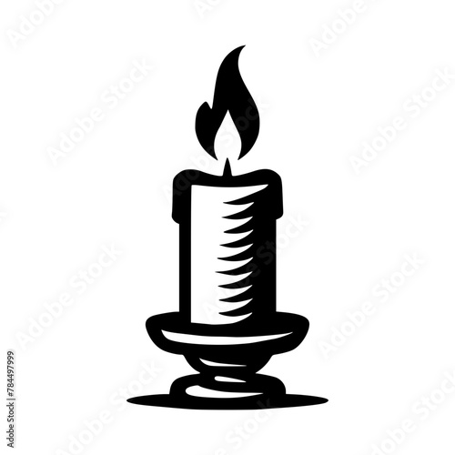 Burning candle black monochrome outlines vector illustration
