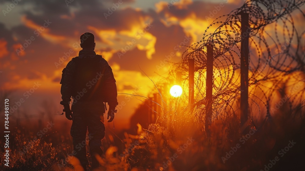 Man Standing in Front of Barbed Wire Fence