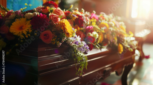 Casket decorated with flowers