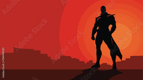 Silhouette illustration of a superhero posing 2d flat