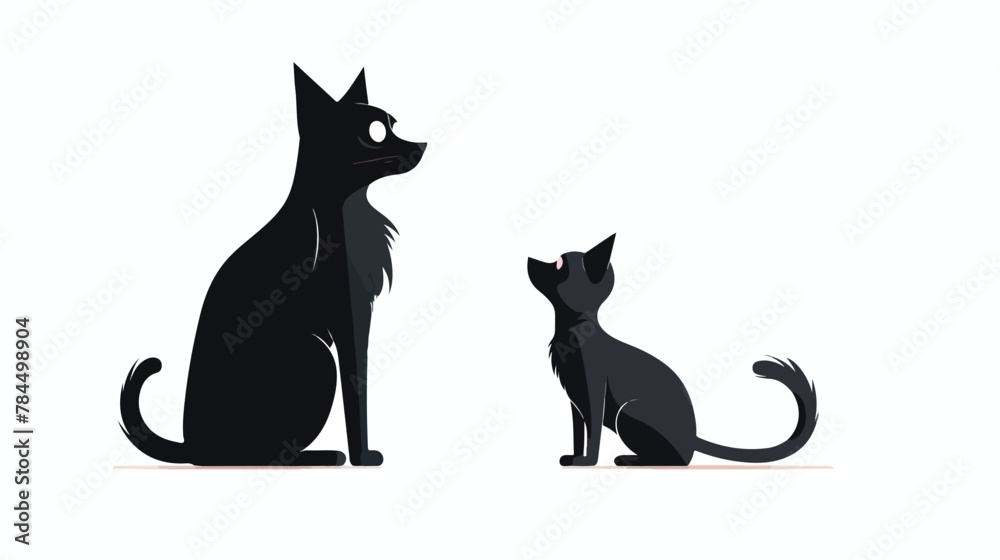Silhouette of cat and dog on white background 2d flat