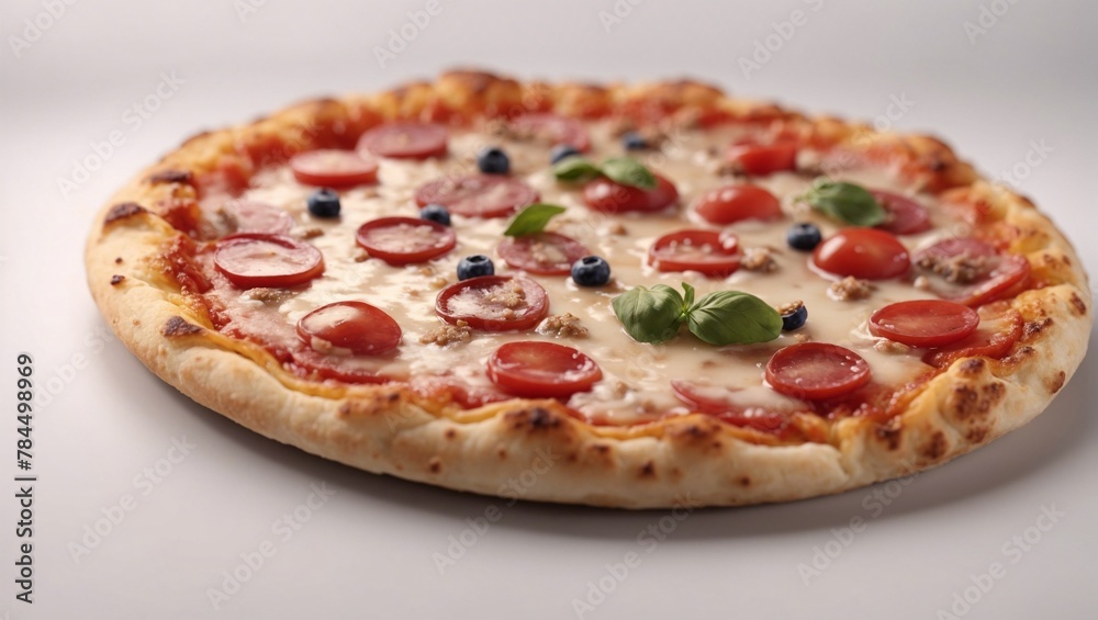 Juicy round pizza on a white background