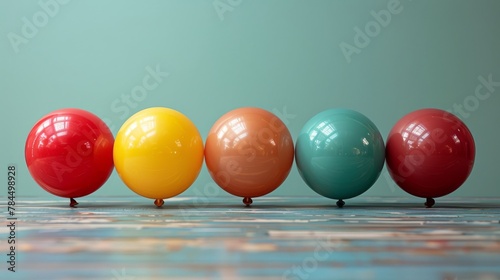 Row of Colorful Balloons on Table