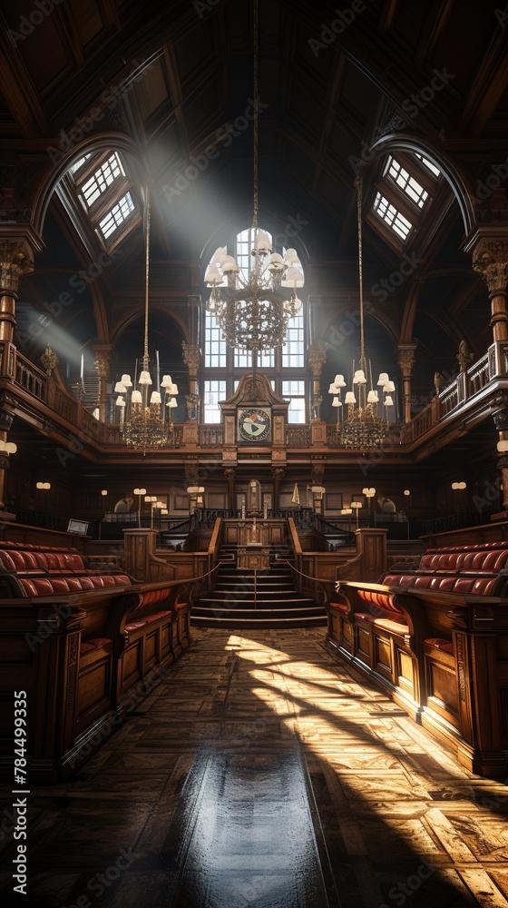 Obraz premium A Realistic and Detailed Interior of a Courtroom