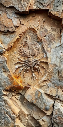 Fossil in rock  close up  ancient life  mountain        s history 