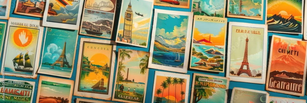 Isolated Set of Vintage Travel Posters