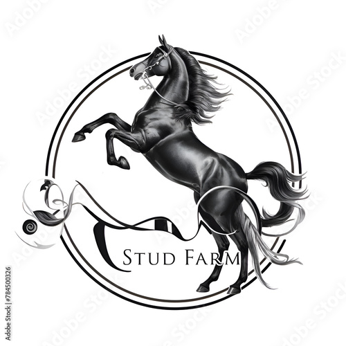  stunning rearing stallion background for branding equestrian stud farm. digital artwork. Ai generated photo