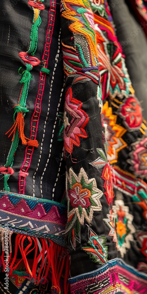 Naklejka premium Traditional mountain attire, close up, fabric texture, cultural pride 