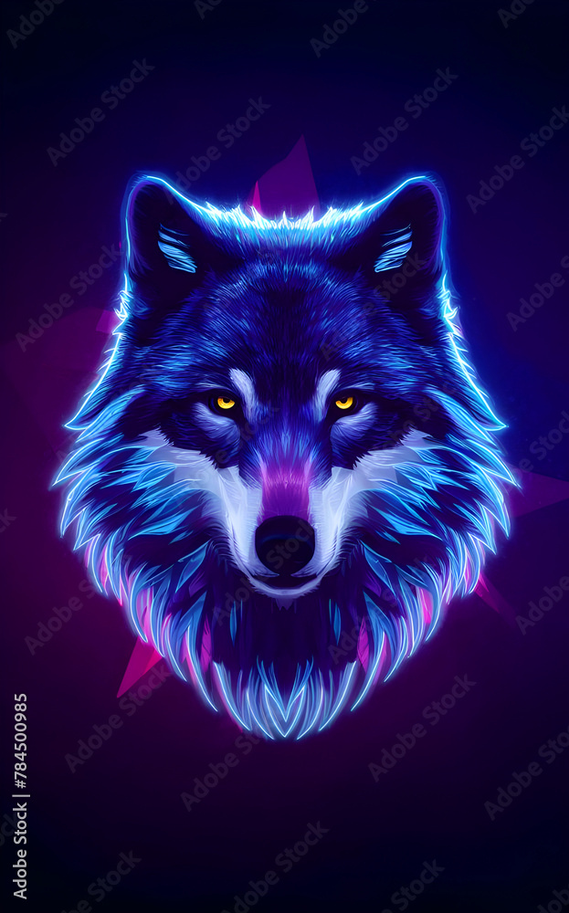 Naklejka premium A Wolf with neon effect