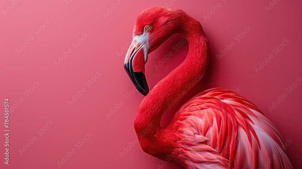 Naklejka premium Pink flamingo isolated on a pink wall background