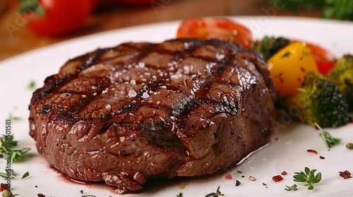 Succulent grilled argentinian steak served with vibrant, fresh vegetables on a plate photo