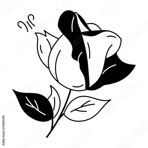 Well-designed doodle icon of scarlet rose 
