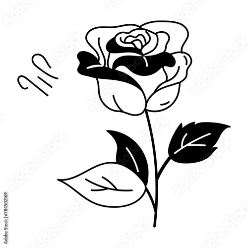 Trendy doodle icon of red rose 