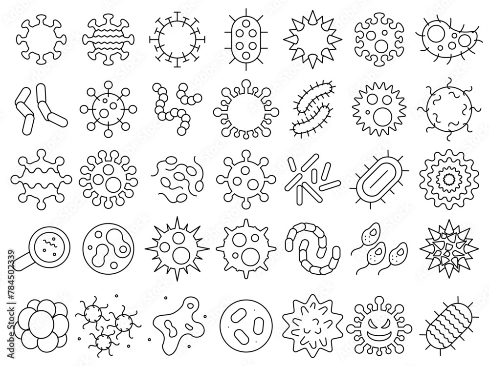 Fototapeta premium Line vector icon collection about viruses