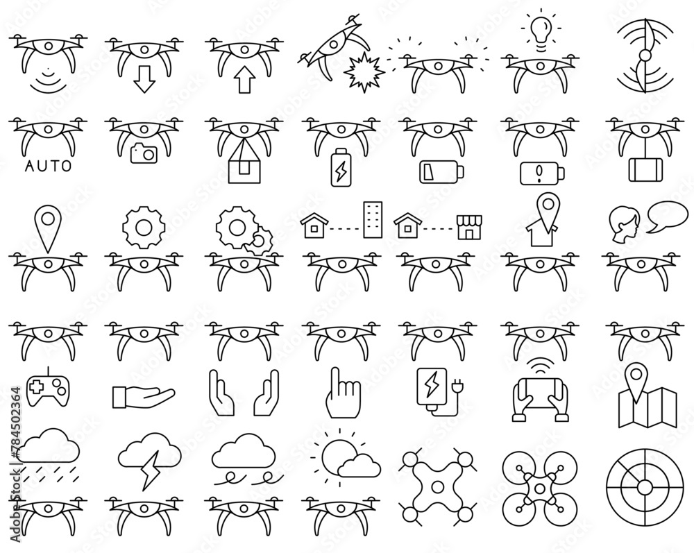 Simple line icon vector collection about drones - obrazy, fototapety, plakaty 