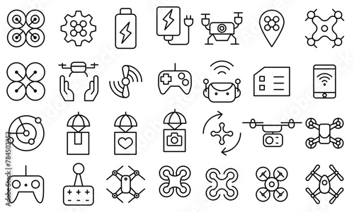 Simple line icon vector collection about drones