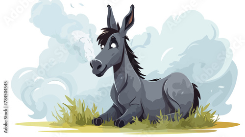 Smoke donkey 2d flat cartoon vactor illustration isolated