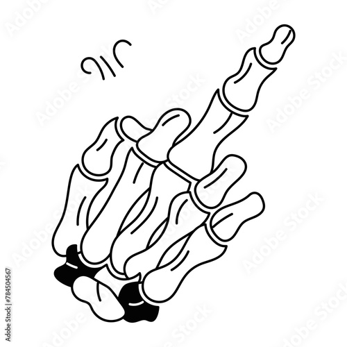 Doodle icon of skeleton hand showing inappropriate gesture 